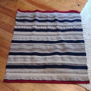 Vintage Striped Red Navy Gray Wool Rug Blanket